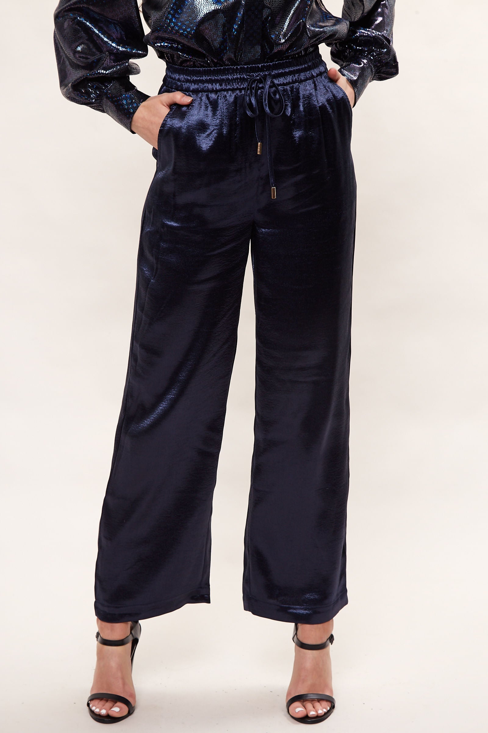 Louche Satin Emmanuella Pull On Trouser - Navy