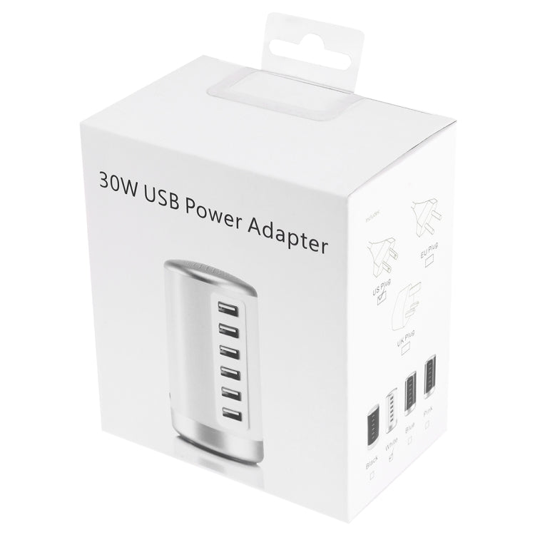30W 6-USB Ports Charger Station Power Adapter AC100-240V, US Plug(White)