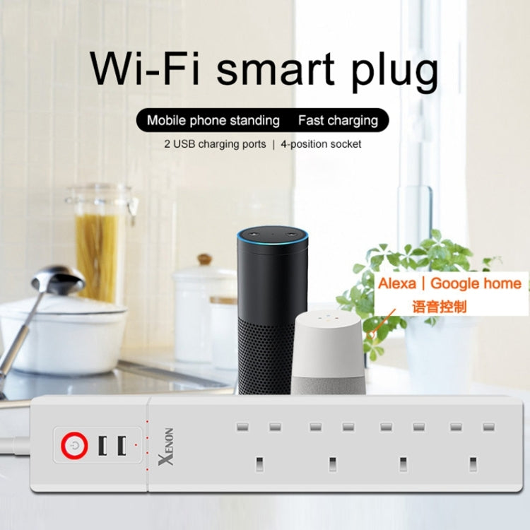 2 x USB Ports + 4 x UK Plug Jack WiFi Remote Control Smart Power Socket Works with Alexa & Google Home, Cable Length: 1.8m, AC 90-265V, UK Plug, 4xUSB + 3xUK Plug(UK Plug)