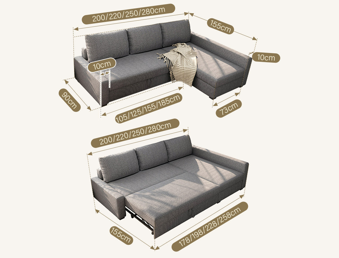 Edwards Three Seater Corner Sofa Bed With Storage, Linen
