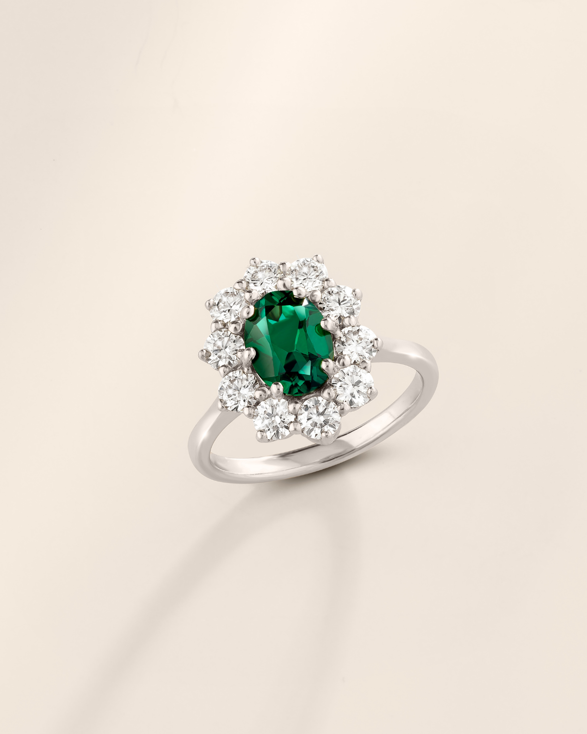 Emerald Halo Engagement Ring in Sterling Silver