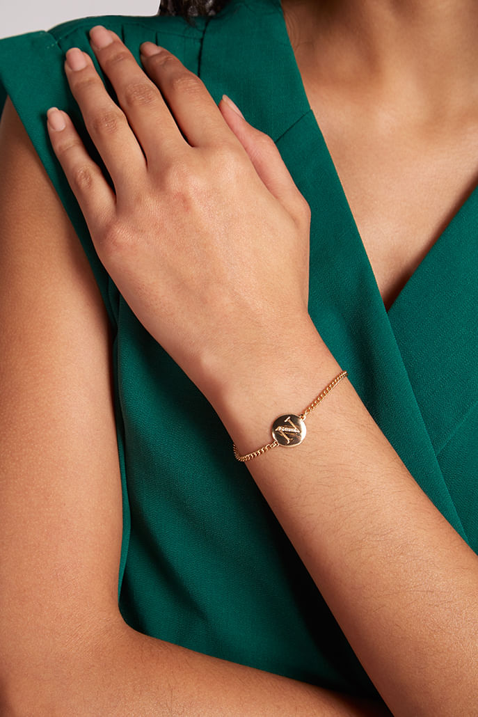 Louche Emily Personal Letter Disc Bracelet Gold