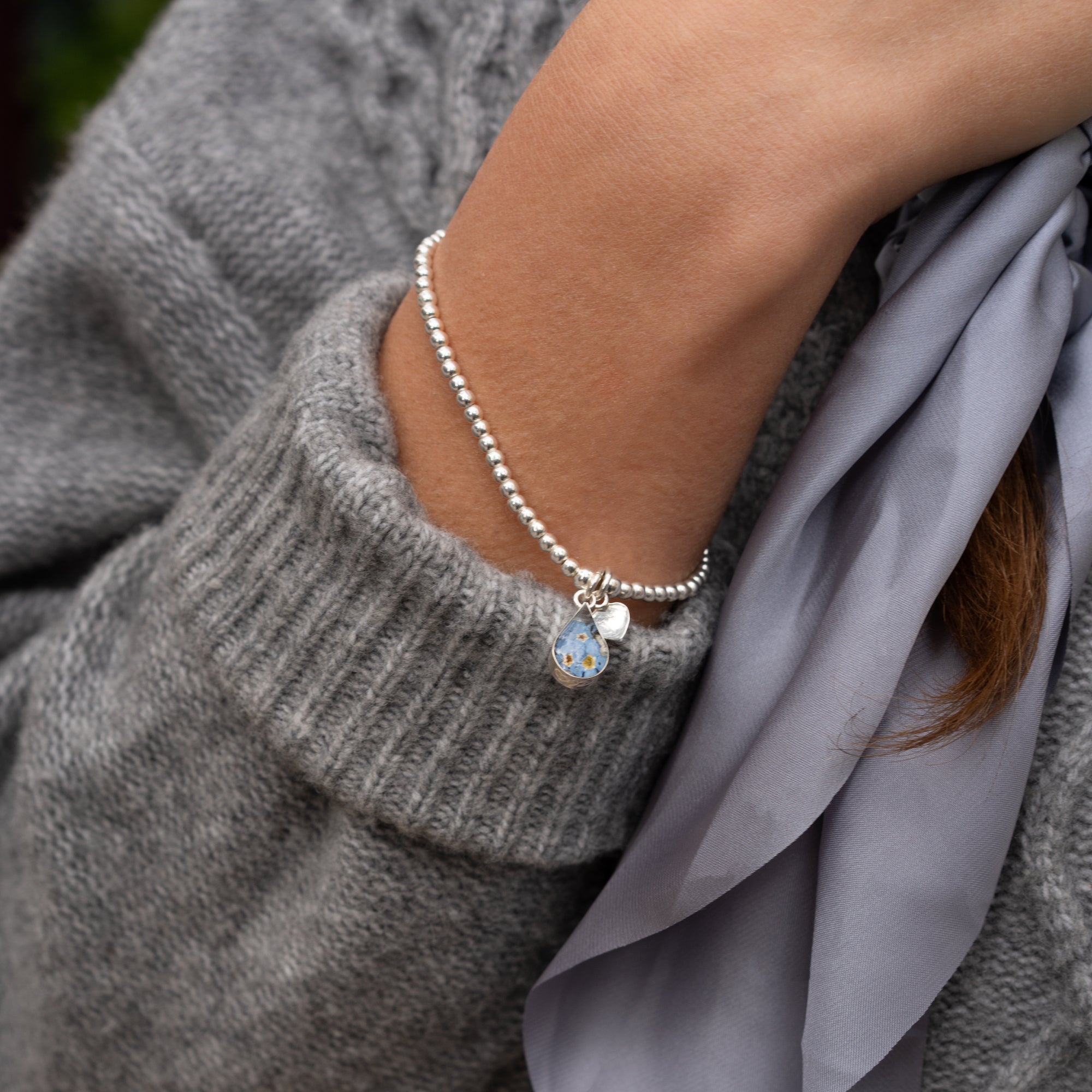 Forget-Me-Not Stretch Silver Beaded Bracelet