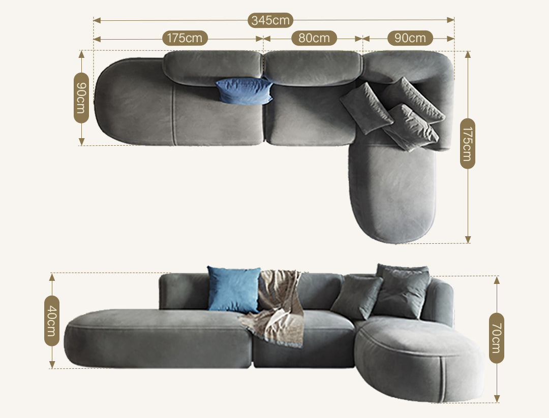 FIN Four Seater Sofa, Four Seater Corner Sofa, Grey Velvet