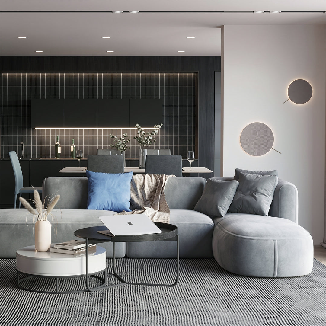 FIN Four Seater Sofa, Four Seater Corner Sofa, Grey Velvet