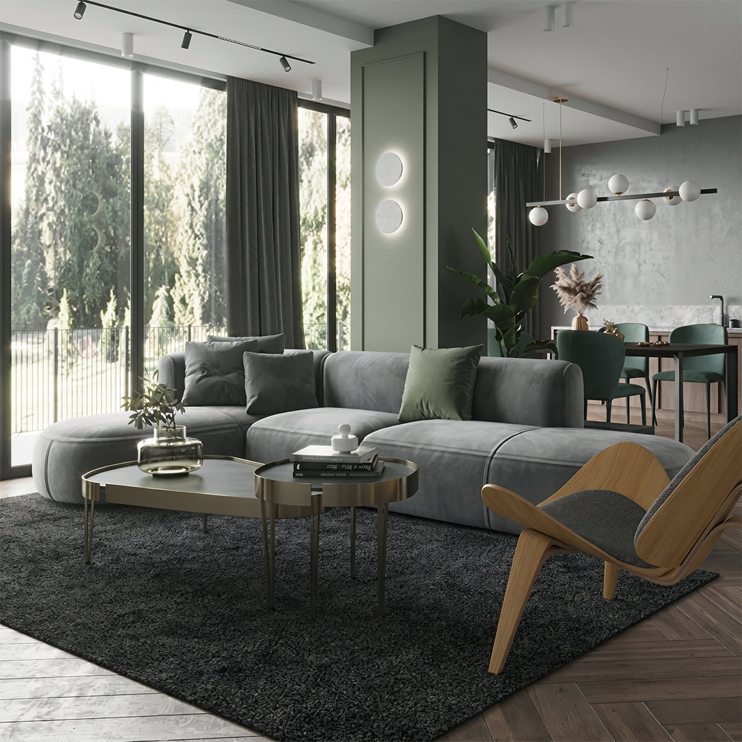 FIN Four Seater Sofa, Four Seater Corner Sofa, Grey Velvet