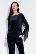 Fred Fringe Velvet Tunic in Navy