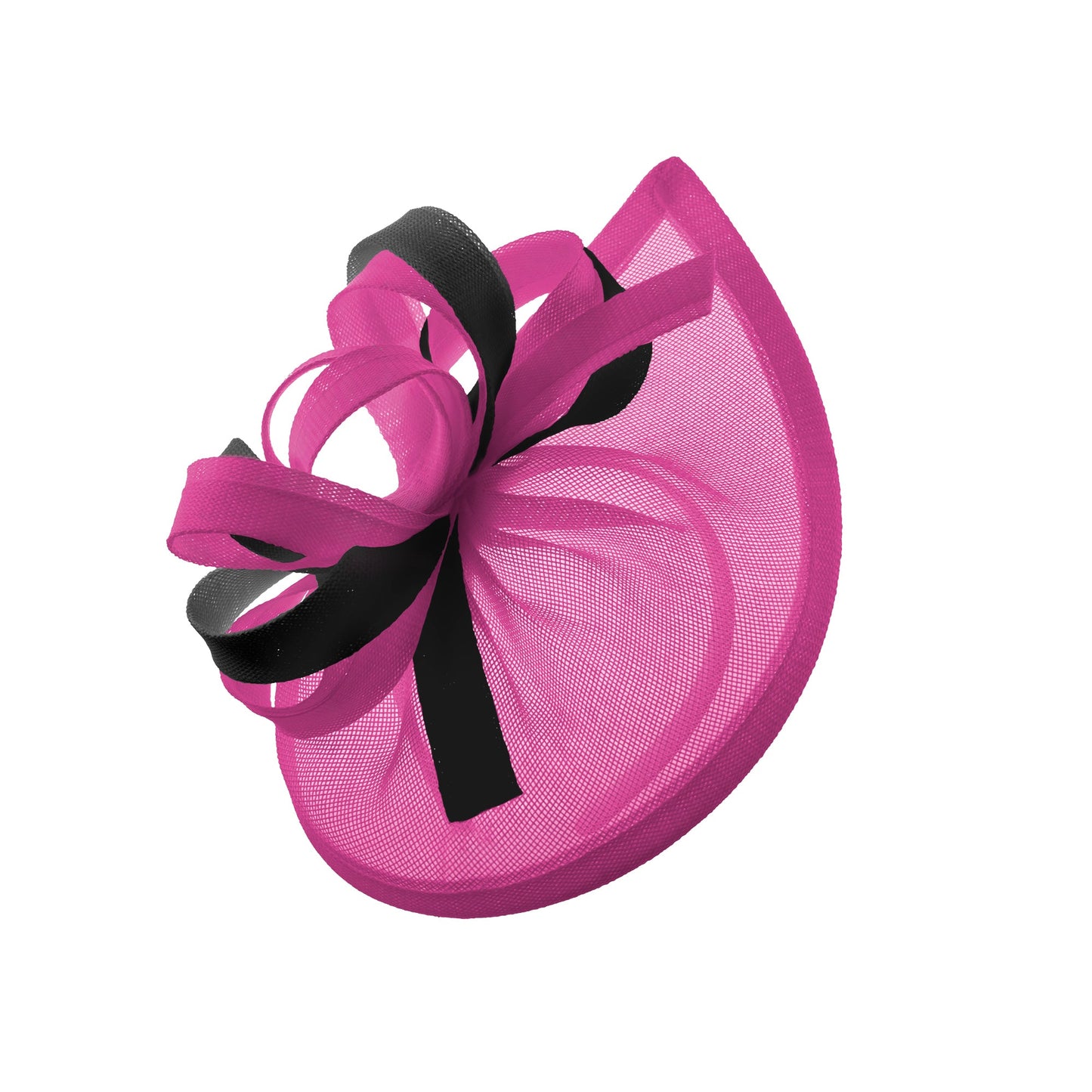 Caprilite Vegan MoonMix Hoop Fascinator Hat on Headband Wedding Ascot Races Bespoke Sinamay Disc - Fuchsia Black
