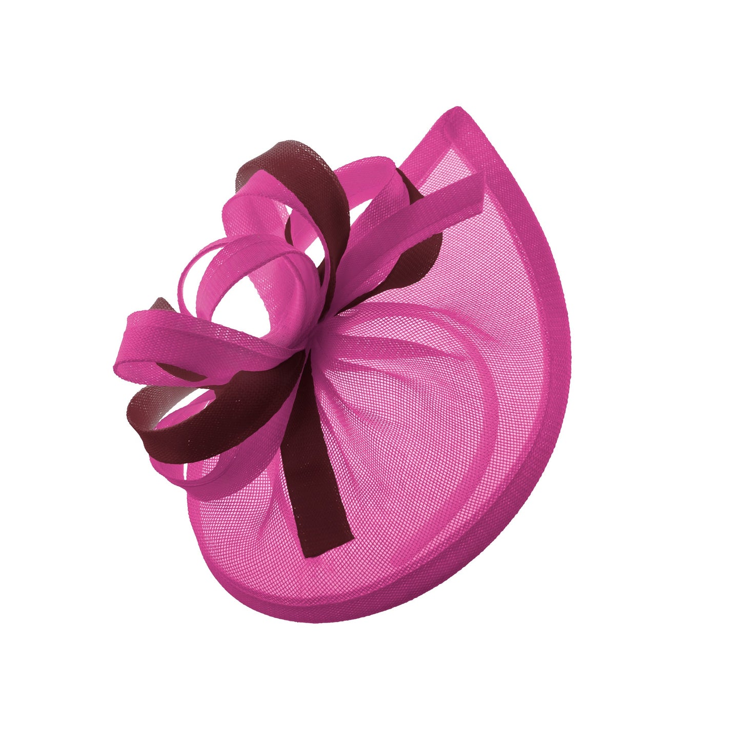 Caprilite Vegan MoonMix Hoop Fascinator Hat on Headband Wedding Ascot Races Bespoke Sinamay Disc - Fuchsia Burgundy