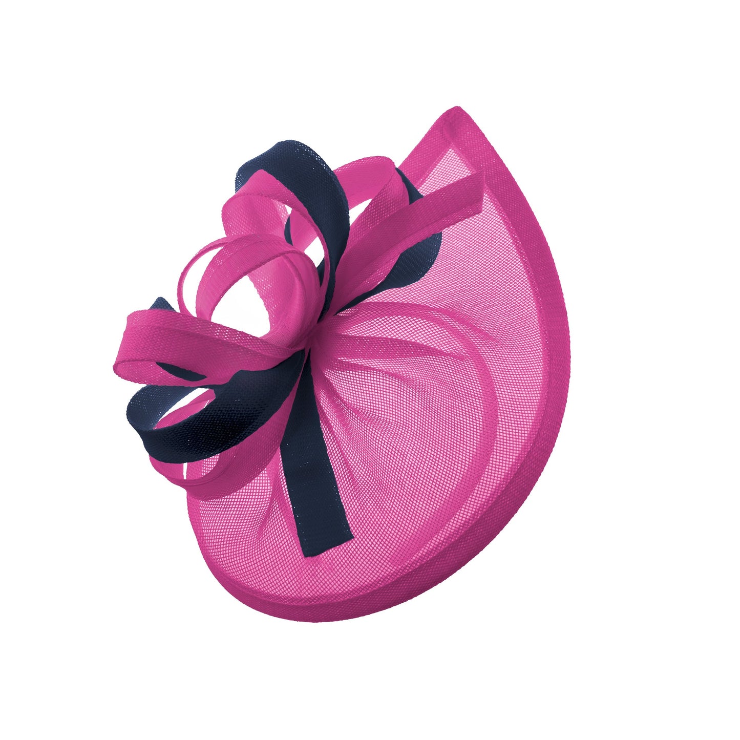 Caprilite Vegan MoonMix Hoop Fascinator Hat on Headband Wedding Ascot Races Bespoke Sinamay Disc - Fuchsia Navy