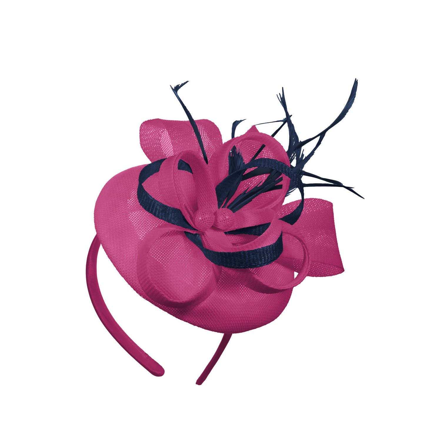 Fuchsia Navy Mix Round Pillbox Bow Sinamay Headband Fascinator Weddings Ascot Hatinator Races