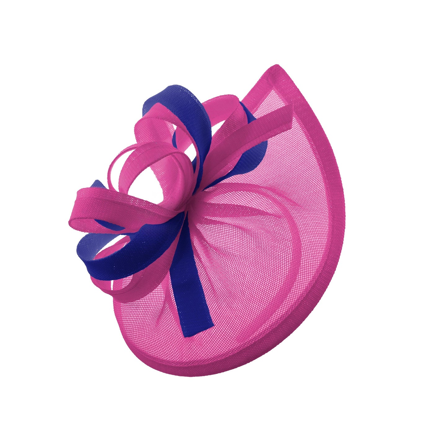 Caprilite Vegan MoonMix Hoop Fascinator Hat on Headband Wedding Ascot Races Bespoke Sinamay Disc - Fuchsia Royal Blue