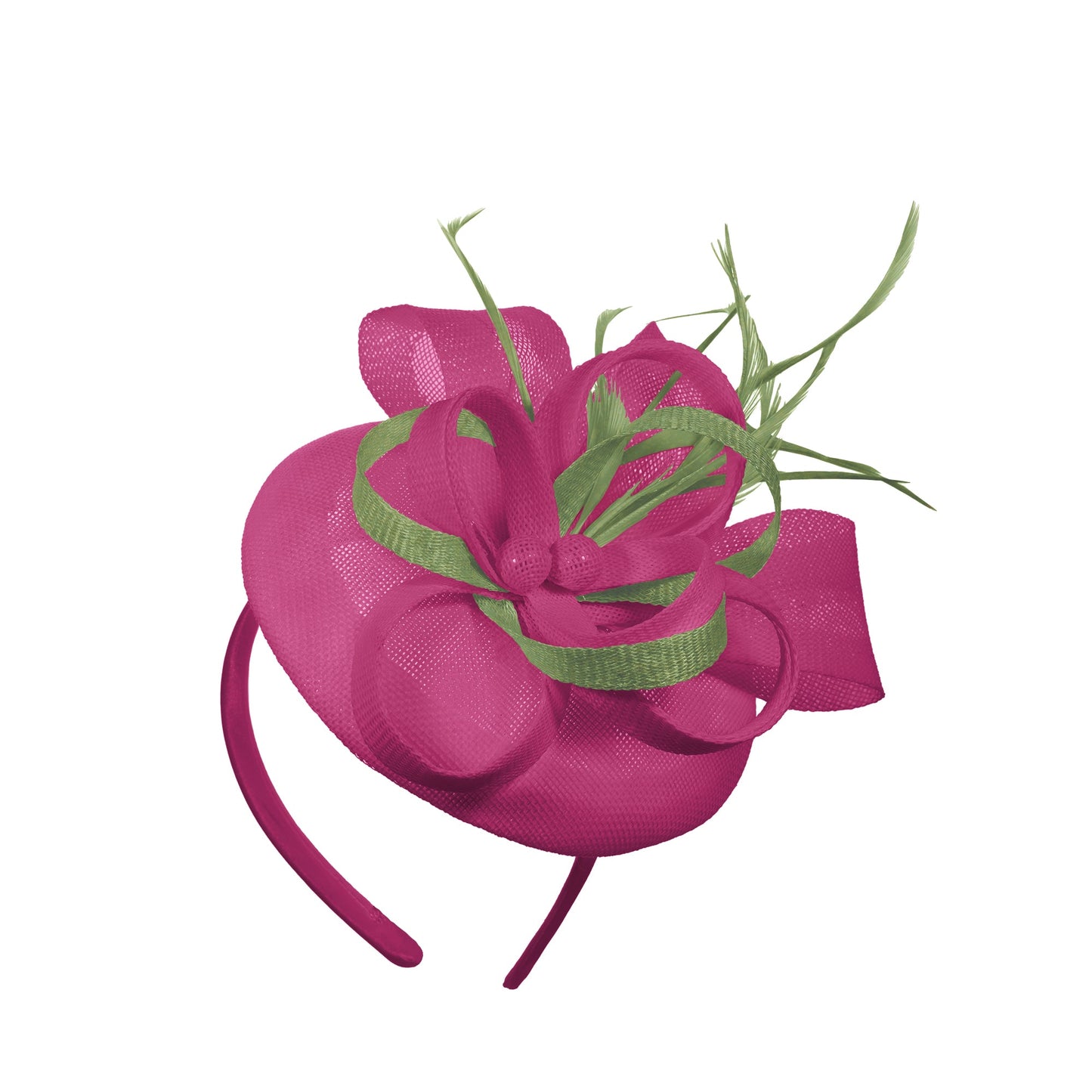 Fuchsia Sage Mix Round Pillbox Bow Sinamay Headband Fascinator Weddings Ascot Hatinator Races