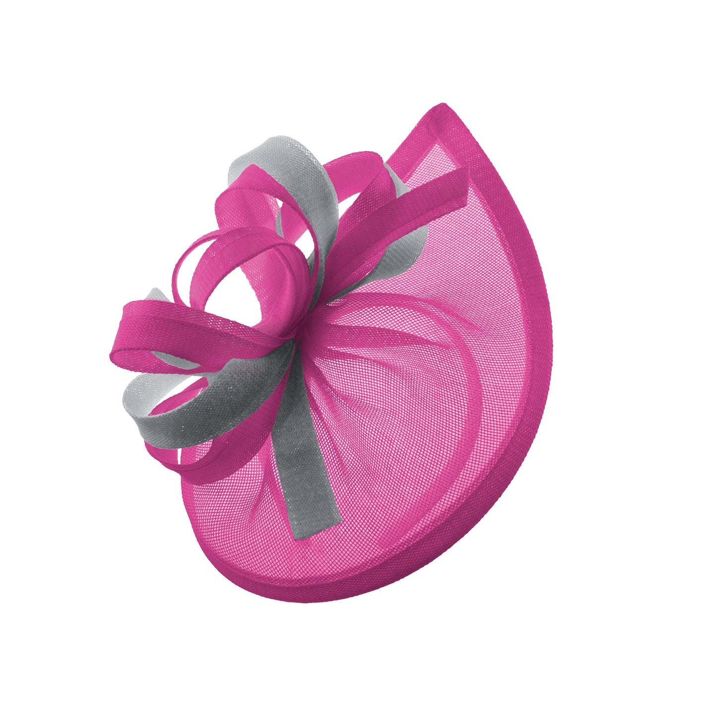 Caprilite Vegan MoonMix Hoop Fascinator Hat on Headband Wedding Ascot Races Bespoke Sinamay Disc - Fuchsia Silver