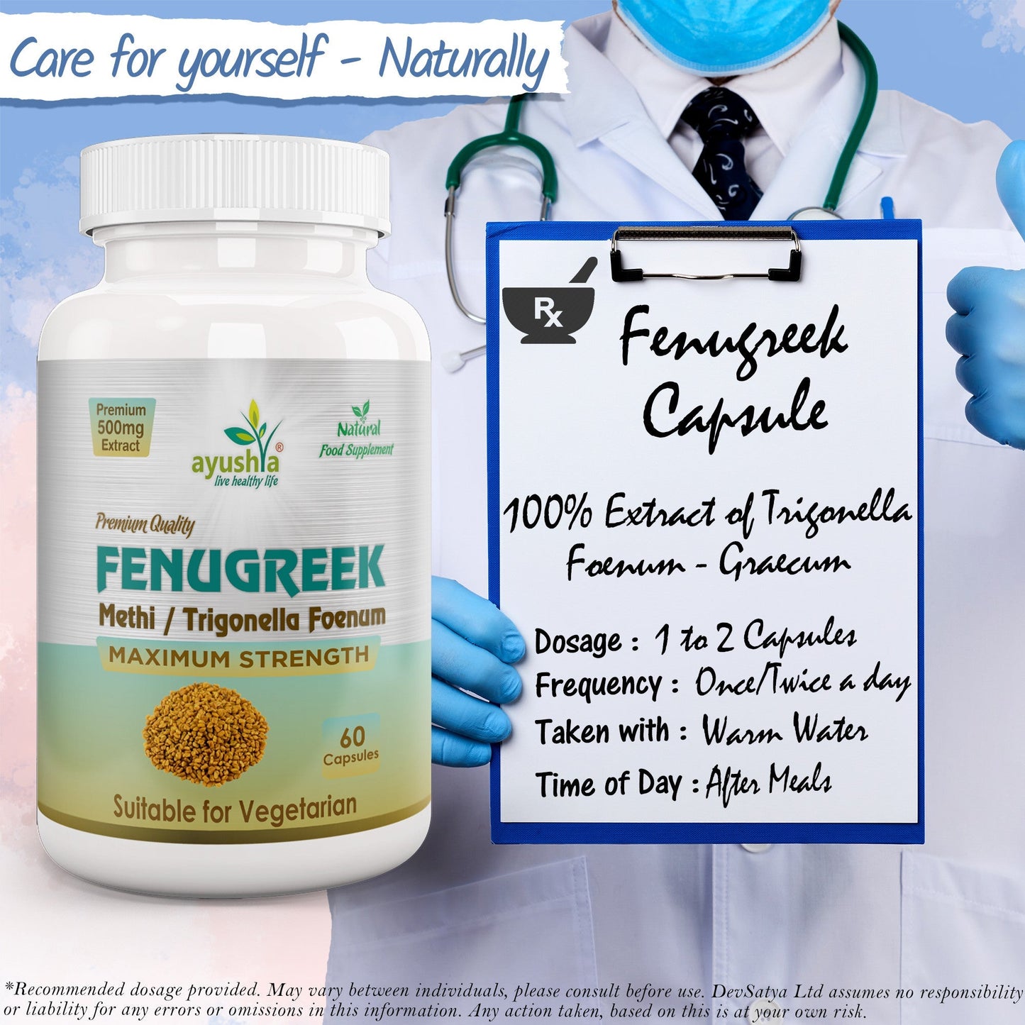 Ayushya Fenugreek Capsules (Methi) Metabolic Wellness Support - Vegan, Gluten Free, Non-GMO, 60 Capsules