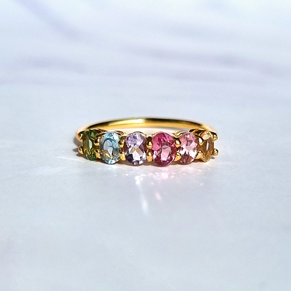 Rainbow Multicoloured Gemstone Half Eternity Ring in 18k Gold Vermeil