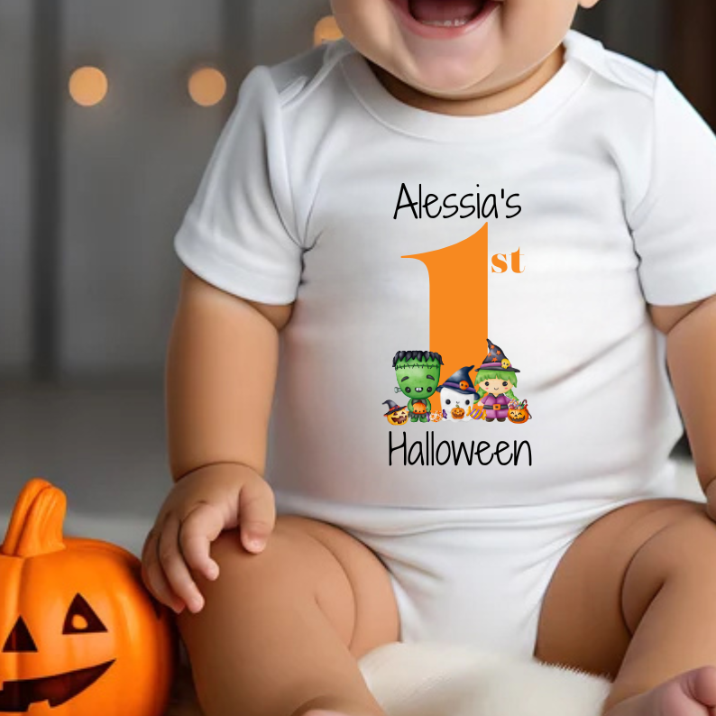 Personalised 1st Halloween Babygrow | Name Vest or Bib UK