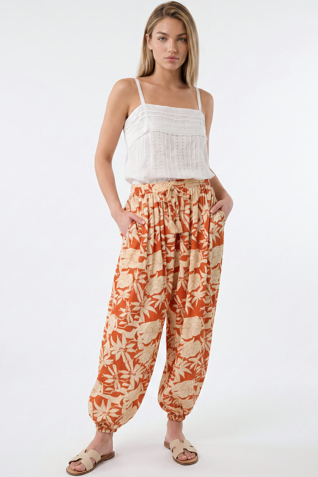 Orange Floral Balloon Trousers