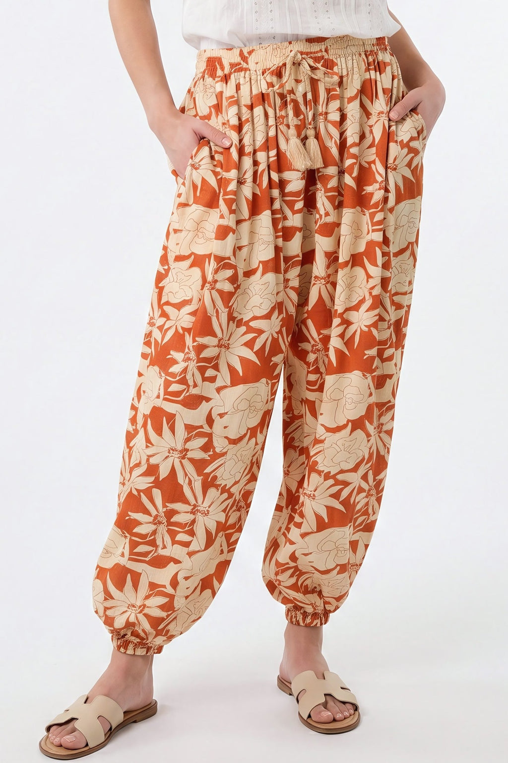 Orange Floral Balloon Trousers