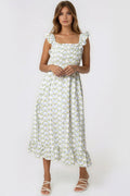 Blue Floral Open Tie Back Midi Dress