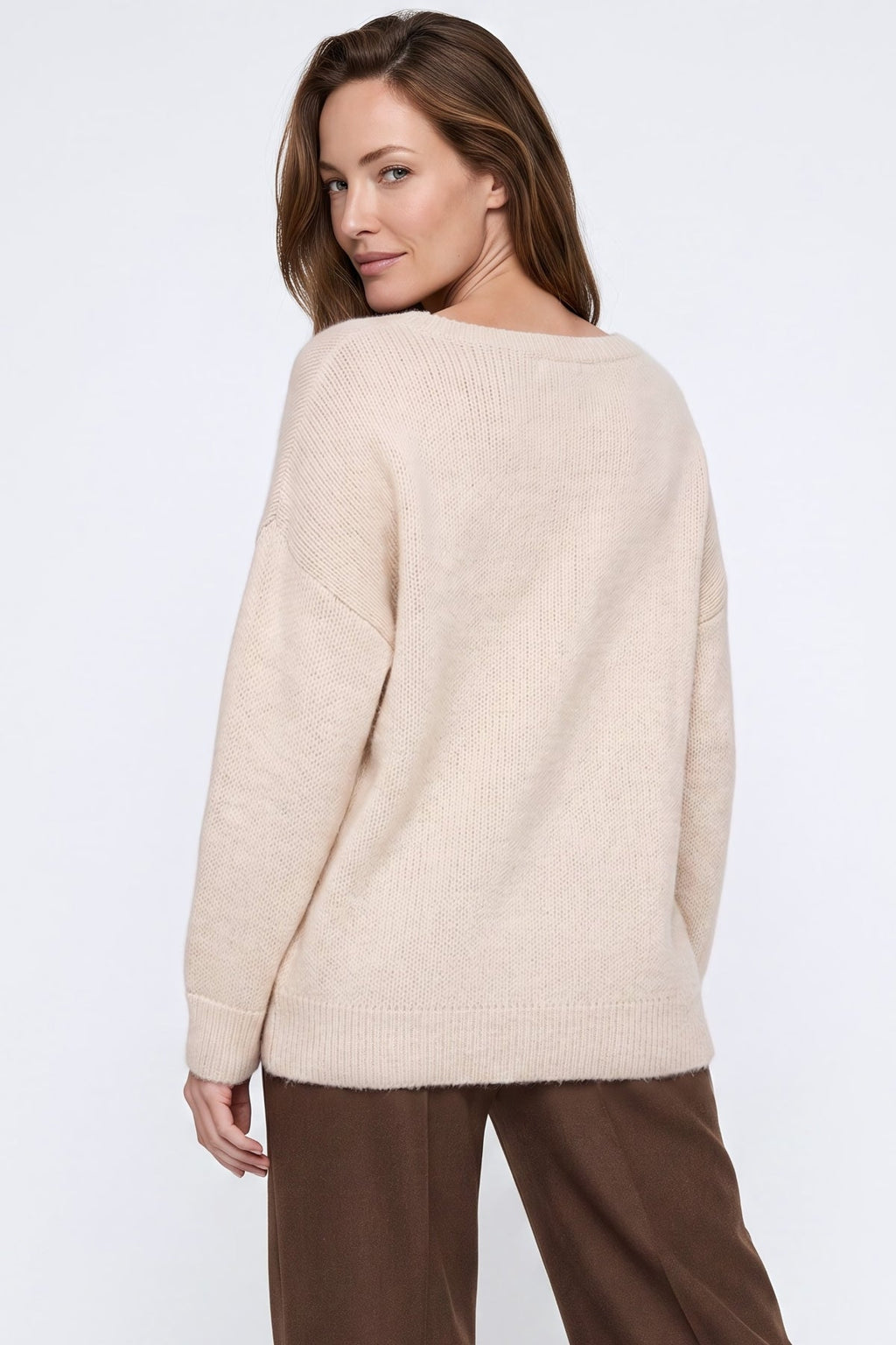 Beige Crew Neck Long Sleeve Jumper