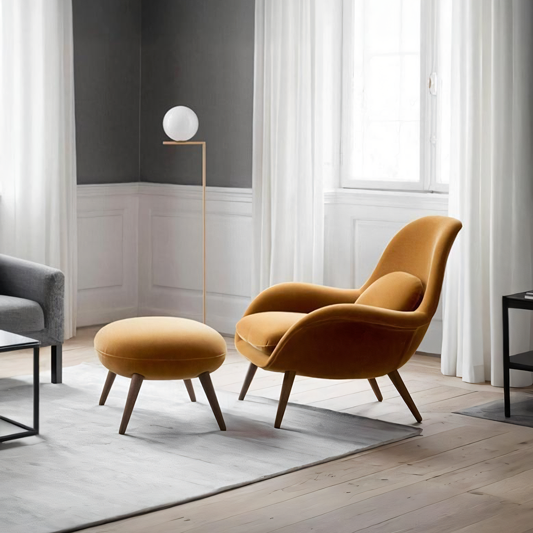 Fredericia Swoon Armchair And Footstool, Velvet