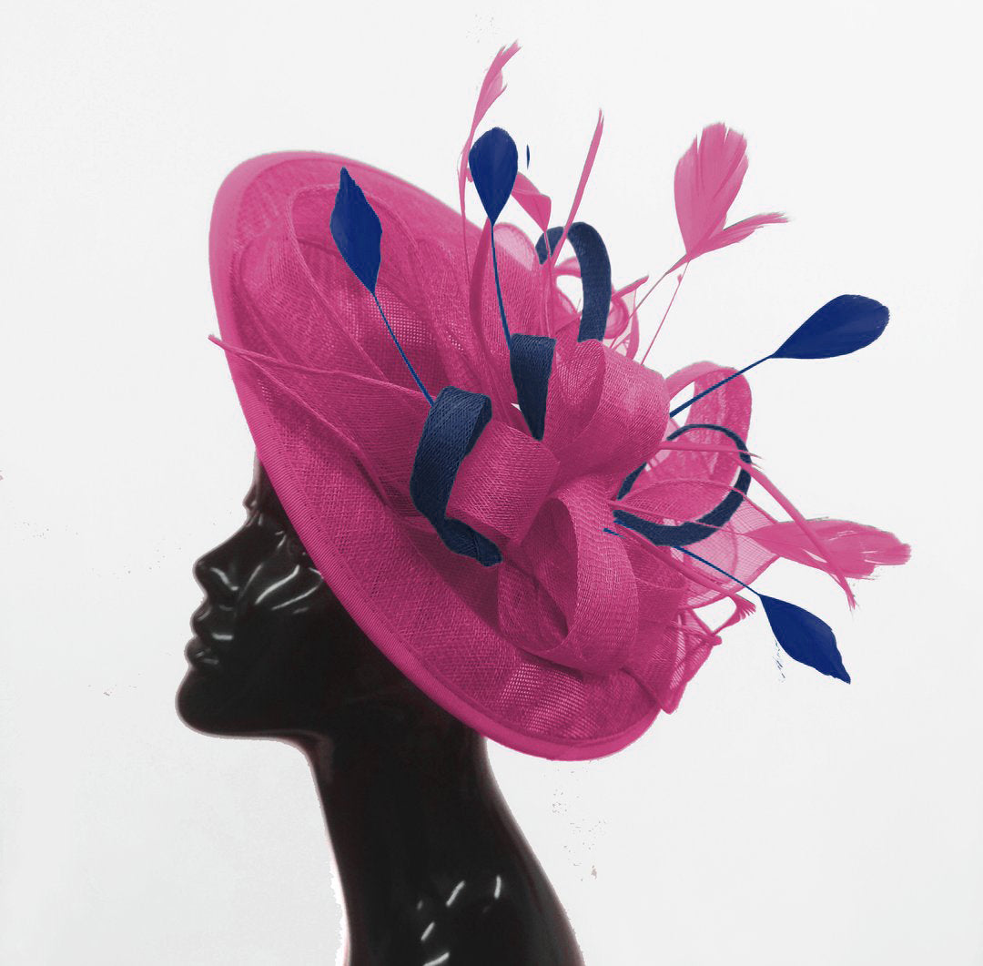 Fuchsia and Navy Big Disc Fascinator Hatinator Wedding Hat