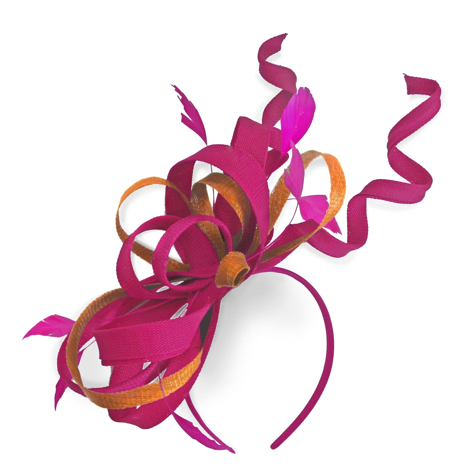 Caprilite Fuchsia Hot Pink and Orange Wedding Swirl Fascinator Headband Alice Band Ascot Races Loop Net