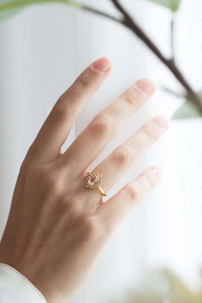 Pink Morganite Halo Ring in 18k Gold Vermeil