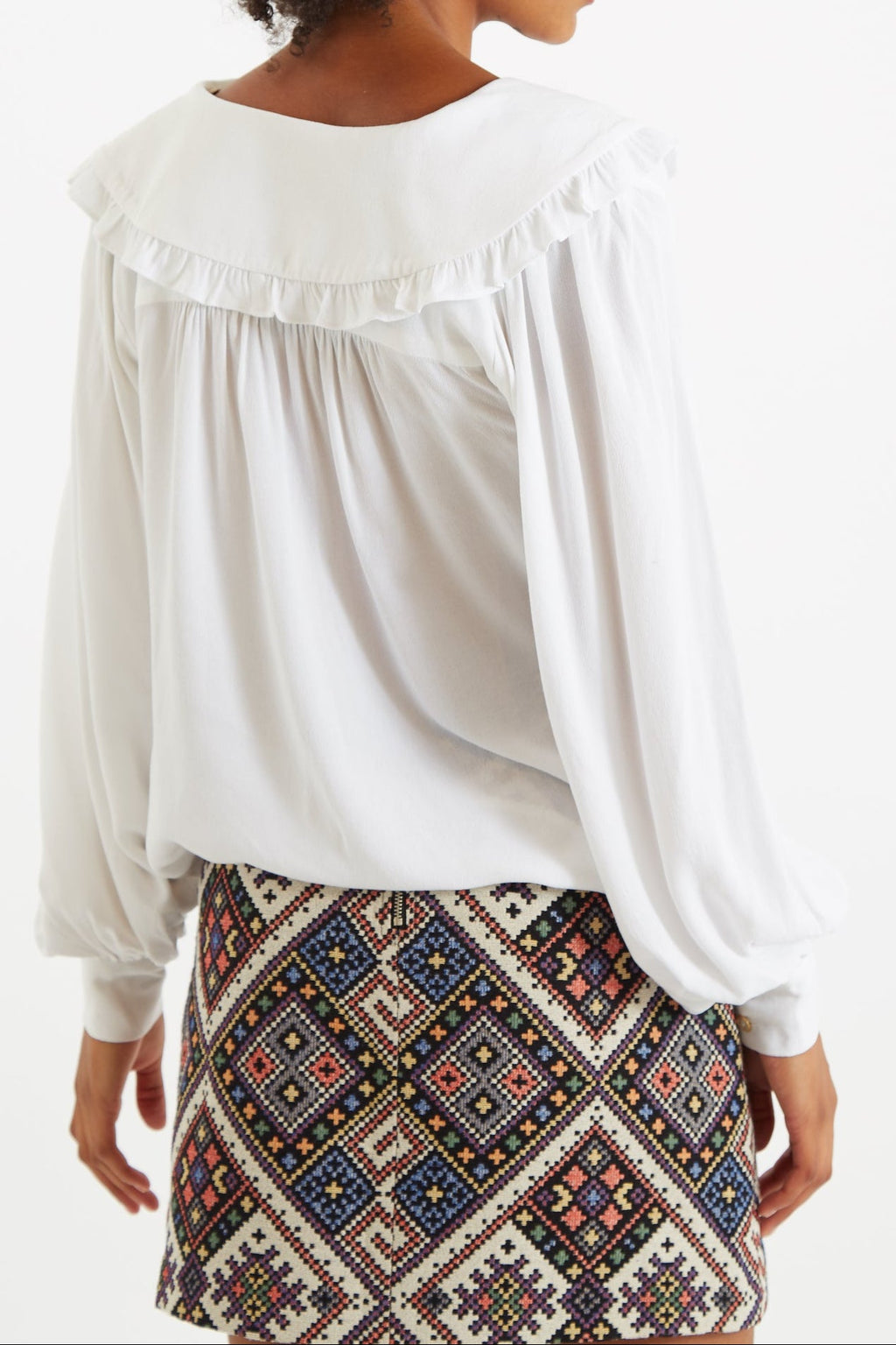 Louche Gaela Moss Crepe Statement Collar Long Sleeve Blouse