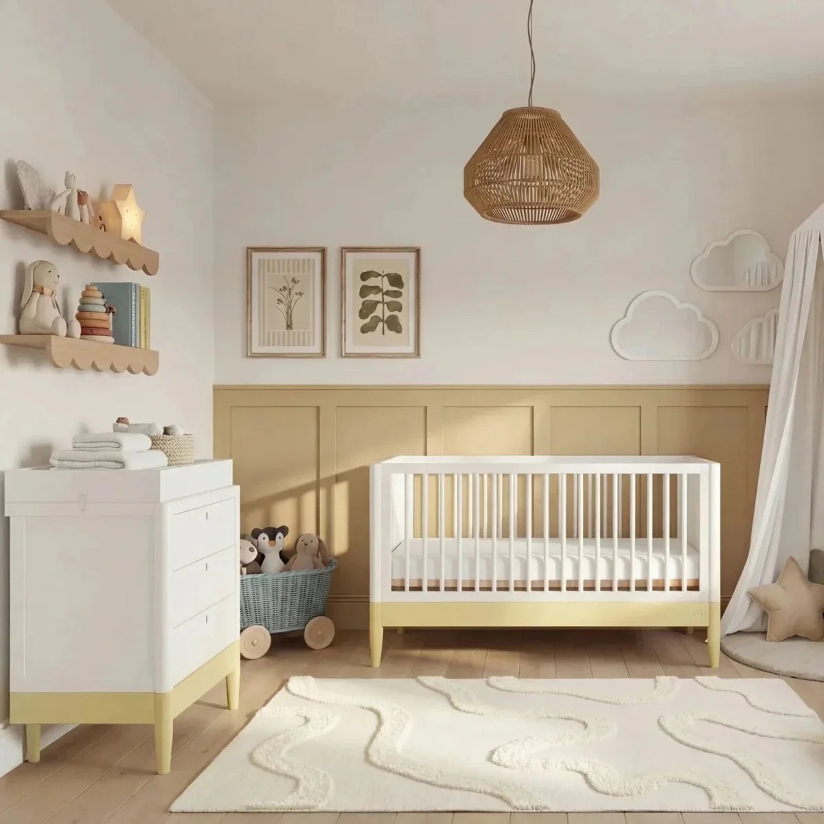 Gaia Baby Eos Nursery Cot Bed - Primrose Yellow/White