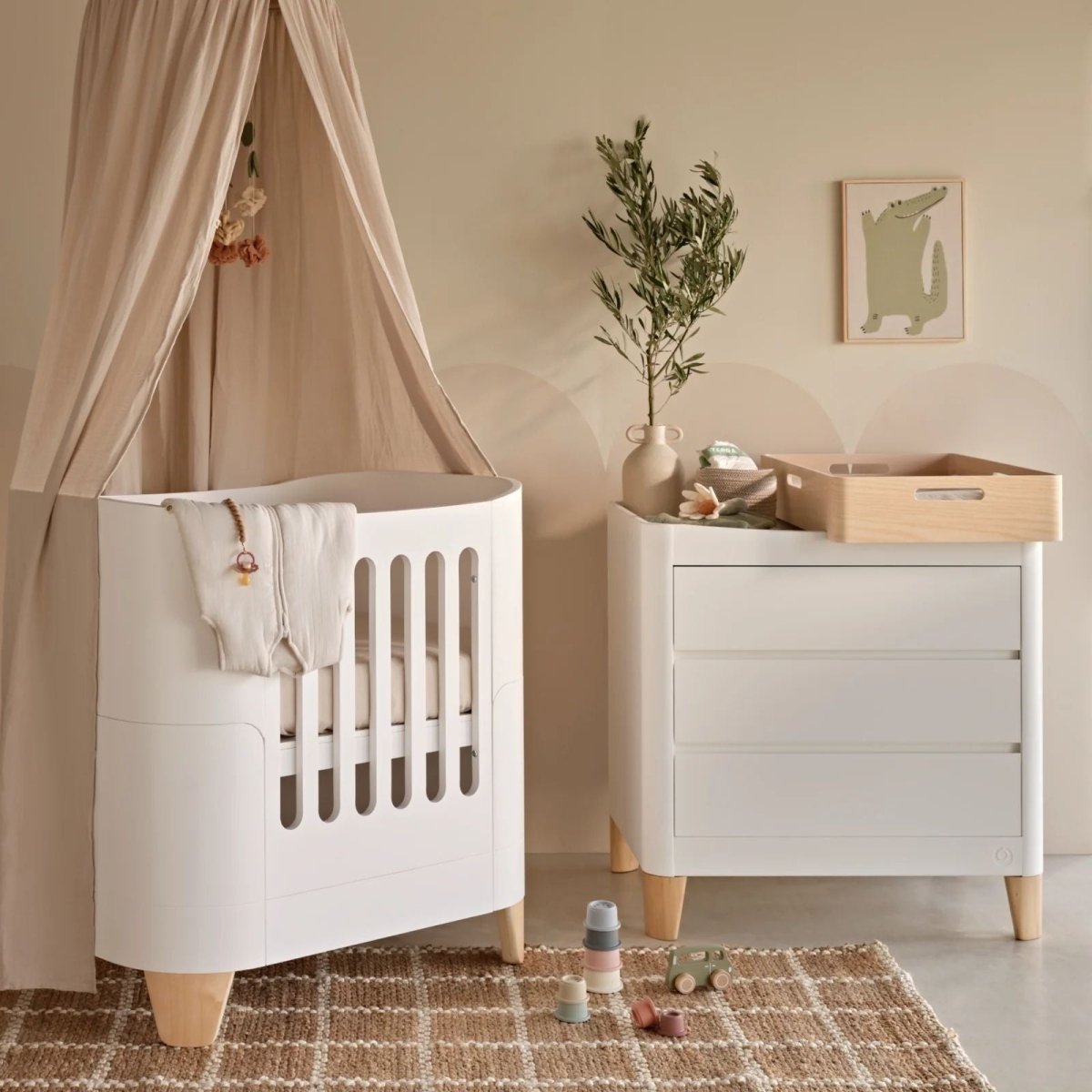 Gaia Baby Serena Mini Cot and Cot Bed Set - White/Natural