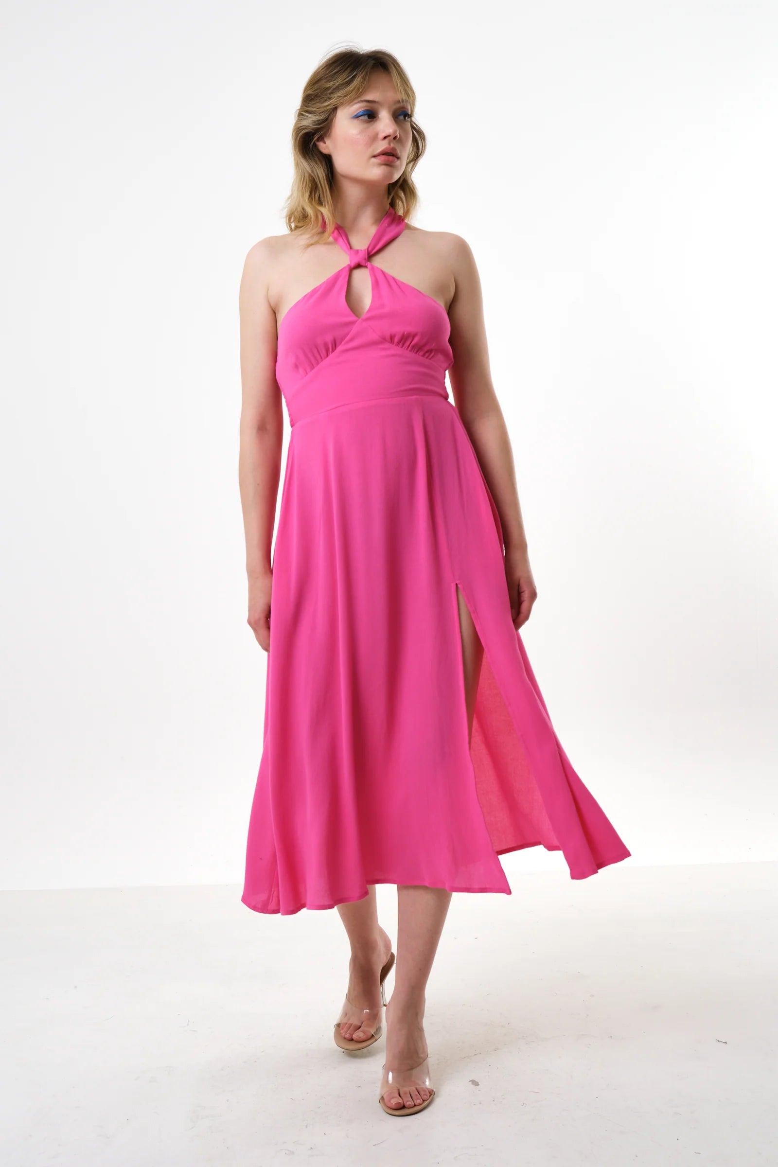 Geri Moss Crepe Halter Neck Midi Dress