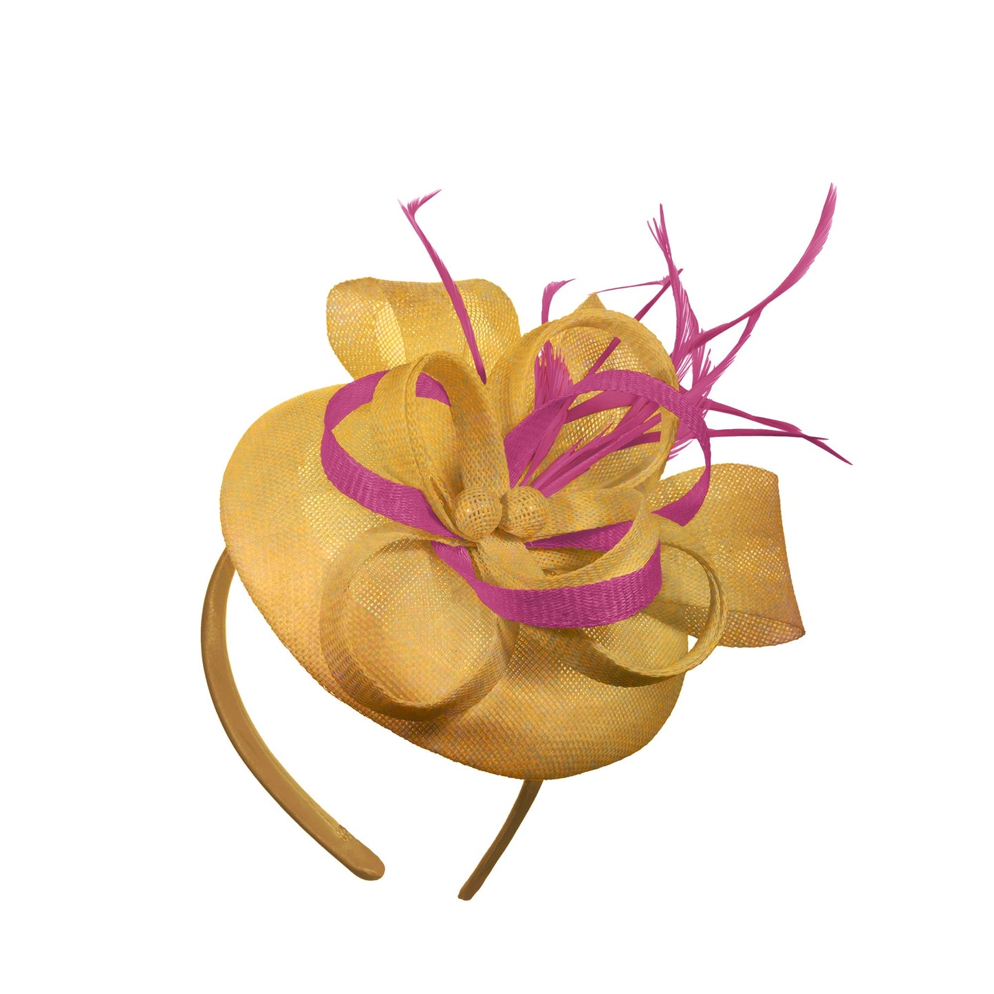 Gold Fuchsia Mix Round Pillbox Bow Sinamay Headband Fascinator Weddings Ascot Hatinator Races