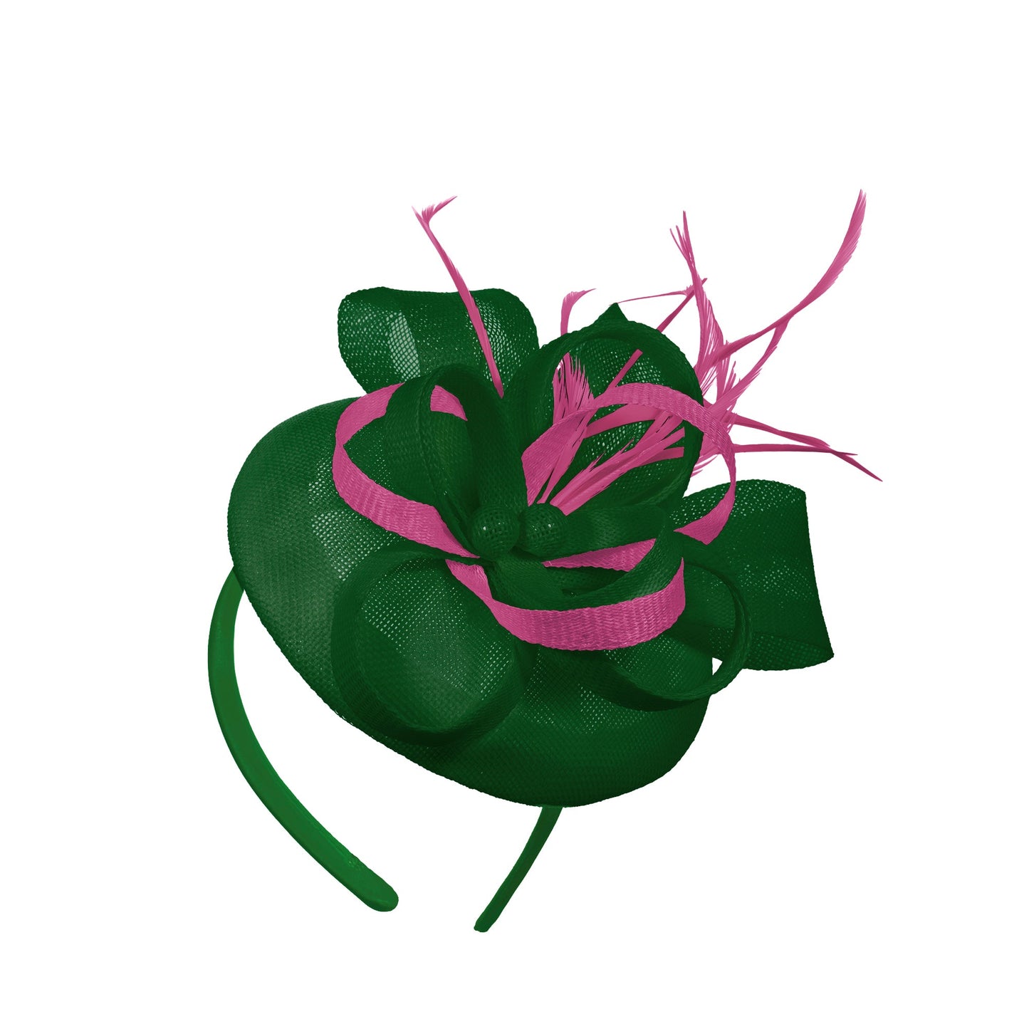 Green Fuchsia Mix Round Pillbox Bow Sinamay Headband Fascinator Weddings Ascot Hatinator Races