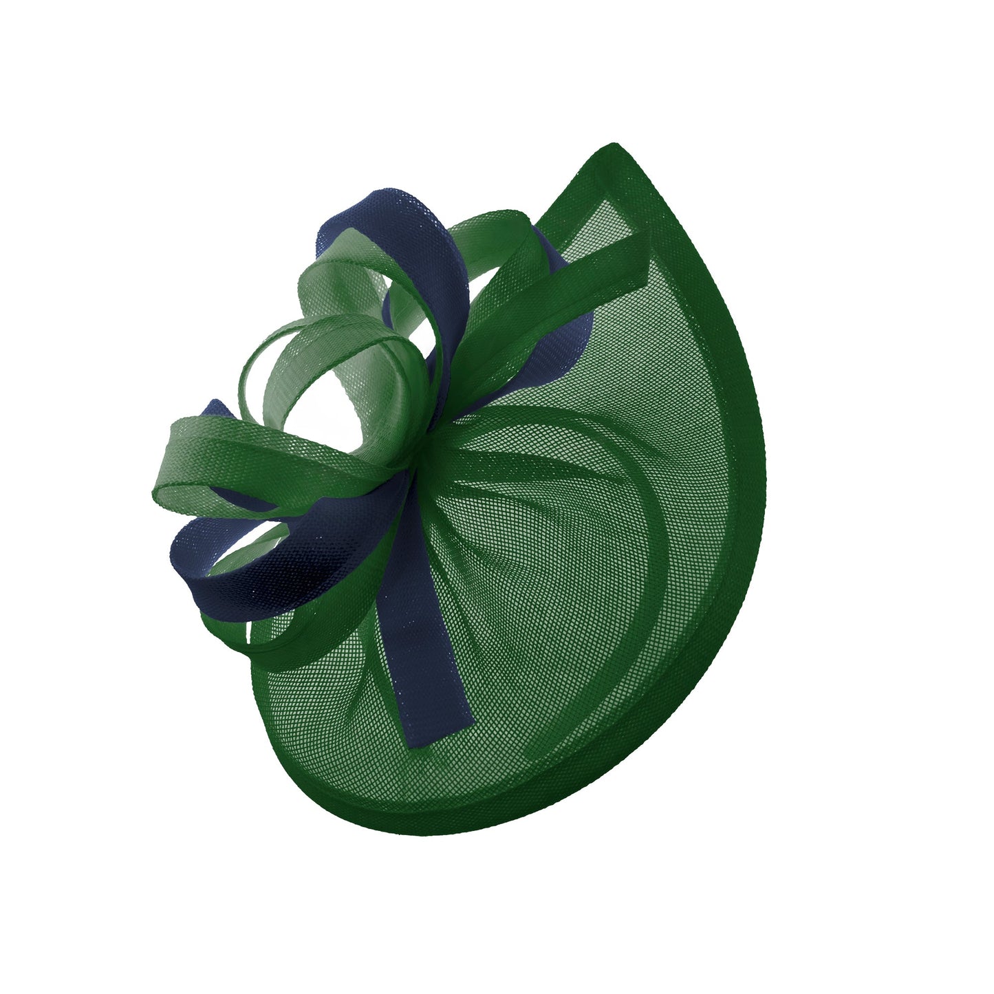 Caprilite Vegan MoonMix Hoop Fascinator Hat on Headband Wedding Ascot Races Bespoke Sinamay Disc - Green Navy