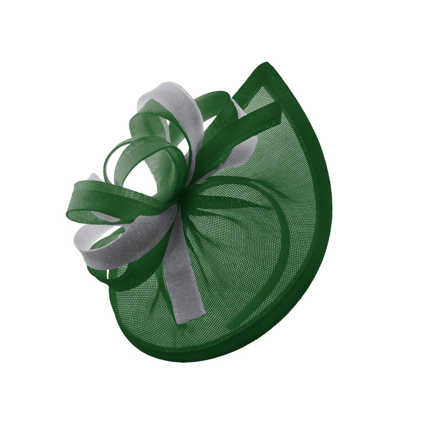 Caprilite Vegan MoonMix Hoop Fascinator Hat on Headband Wedding Ascot Races Bespoke Sinamay Disc - Green Silver