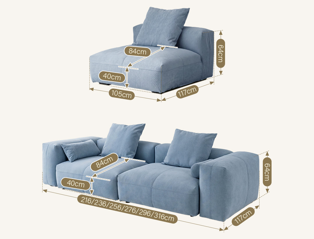 Gagnon Modular Sofa, Two Seater Sofa, Blue
