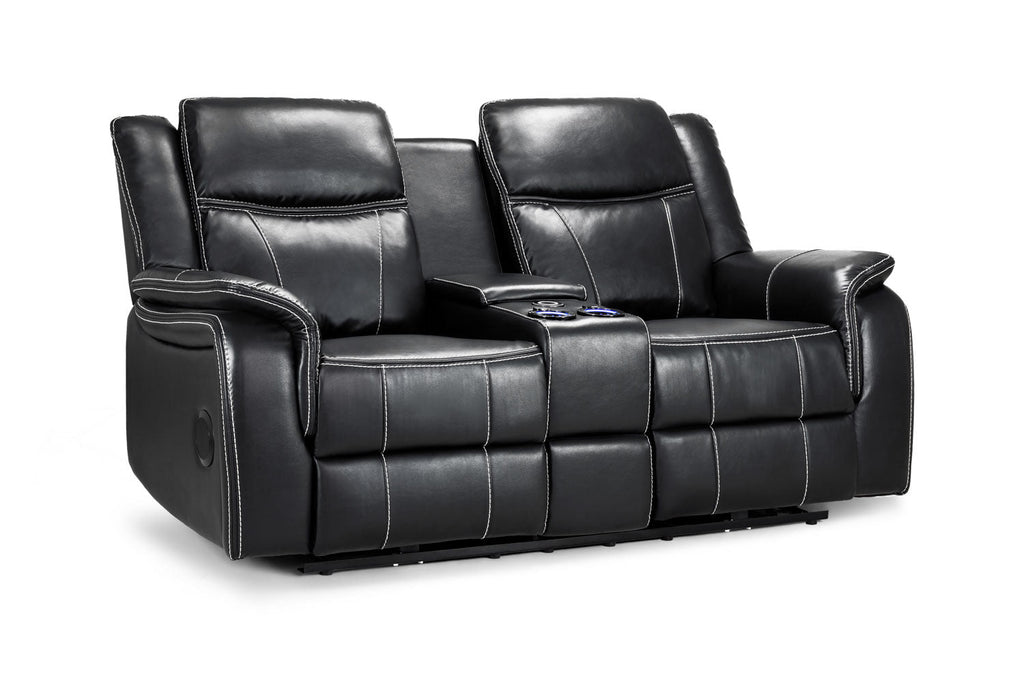Galaxy Tech Electric Recliner 2 Seater: Black Leather, USB, Cup Holders, Storage