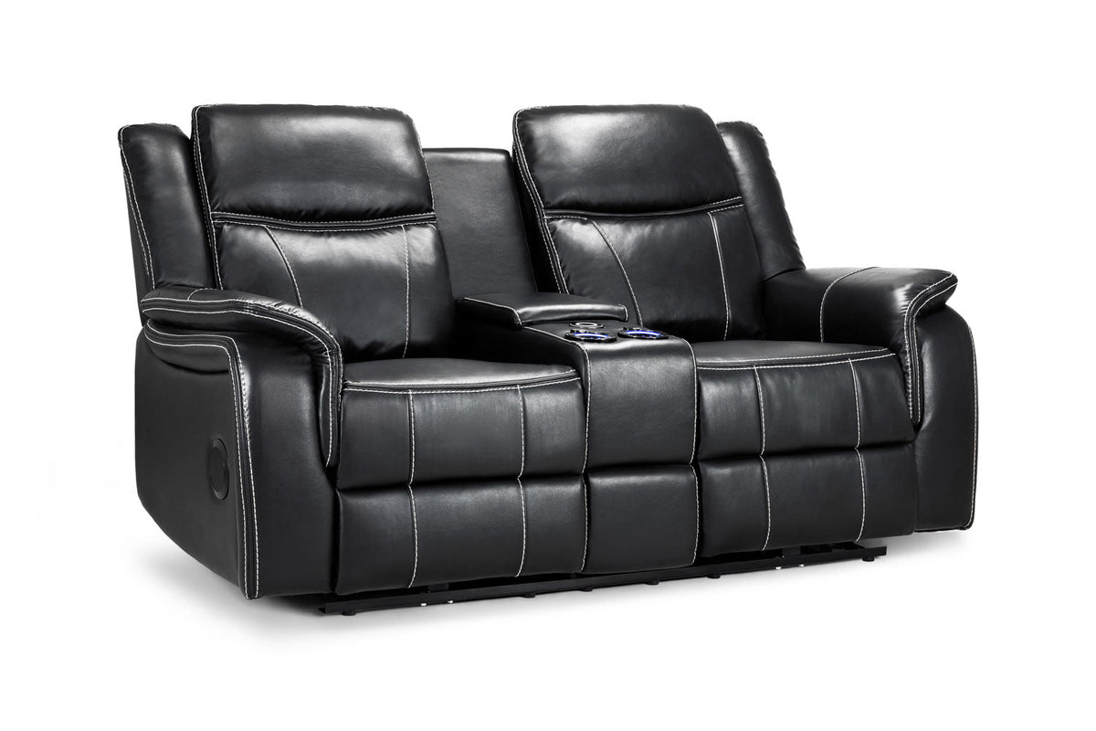 Galaxy Tech Electric Recliner 2 Seater: Black Leather, USB, Cup Holders, Storage
