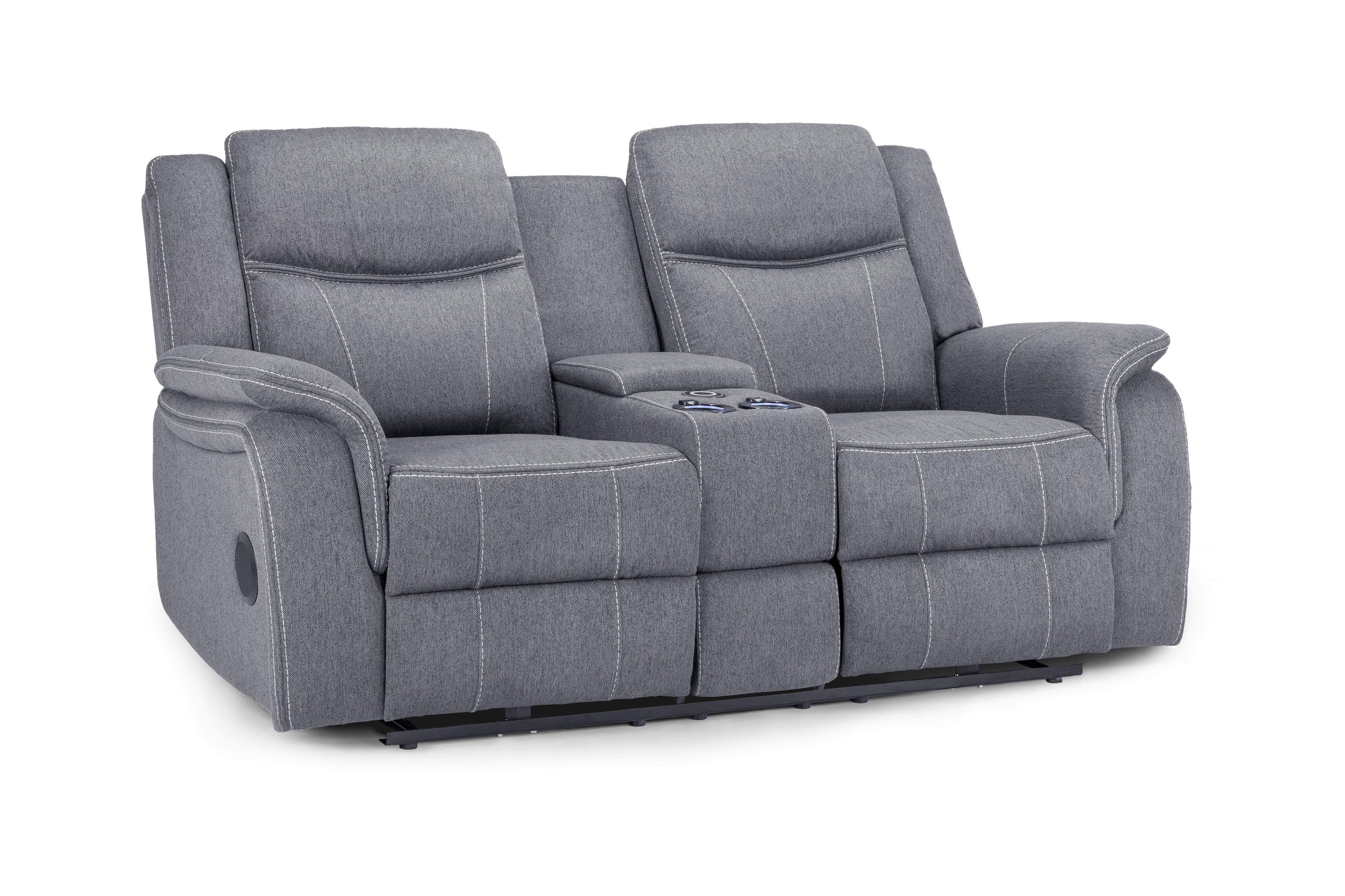 Galaxy Tech Electric Recliner 2 Seater: Black Leather, USB, Cup Holders, Storage