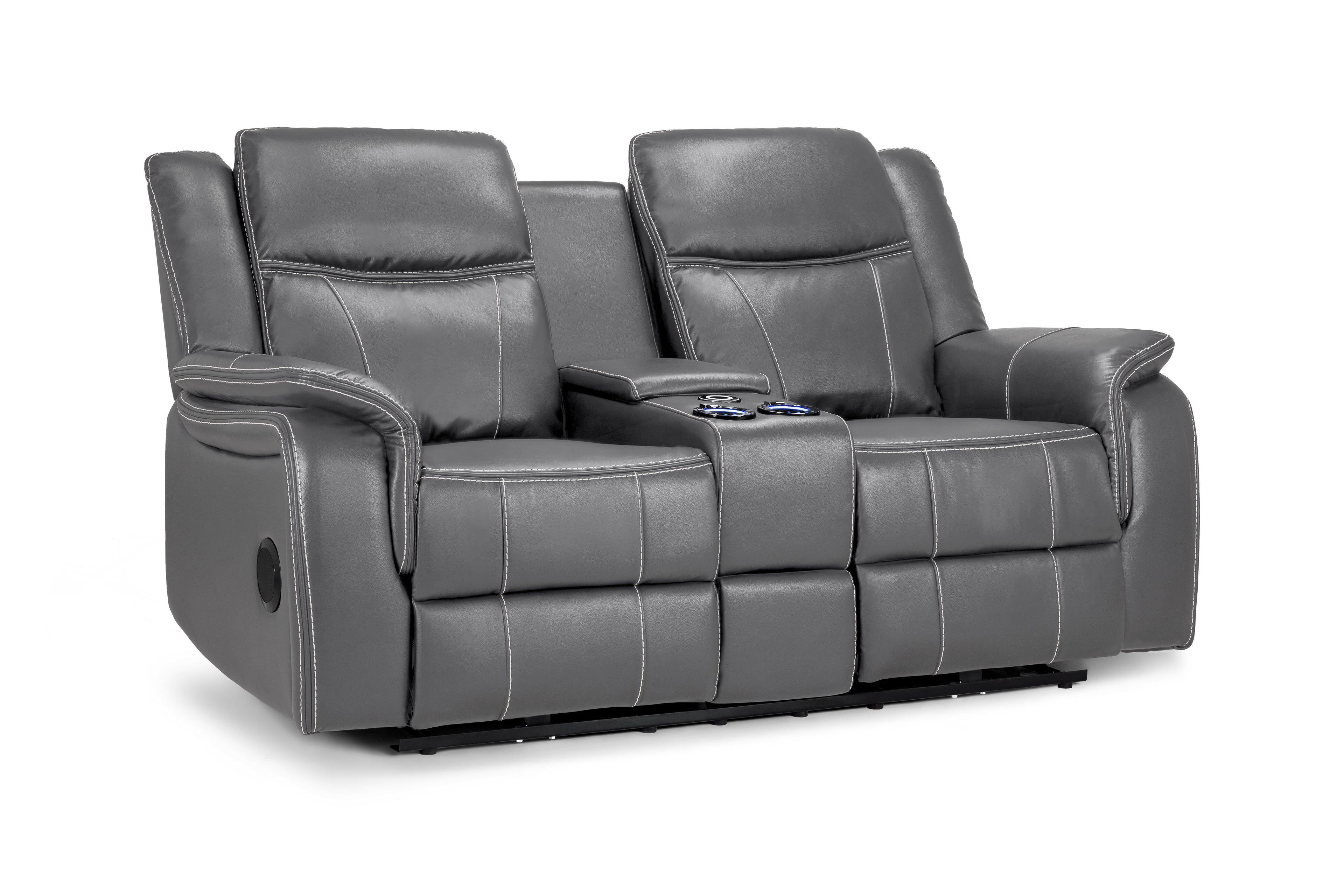 Luxurious Galaxy Tech Electric Recliner 2-Seater Grey Leather Sofa with USB