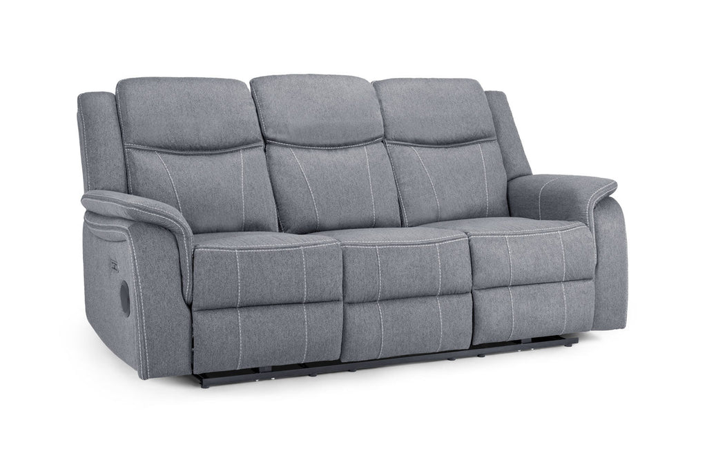 Galaxy Tech Electric Recliner 3-Seater Sofa with USB & Storage, Grey Fabric
