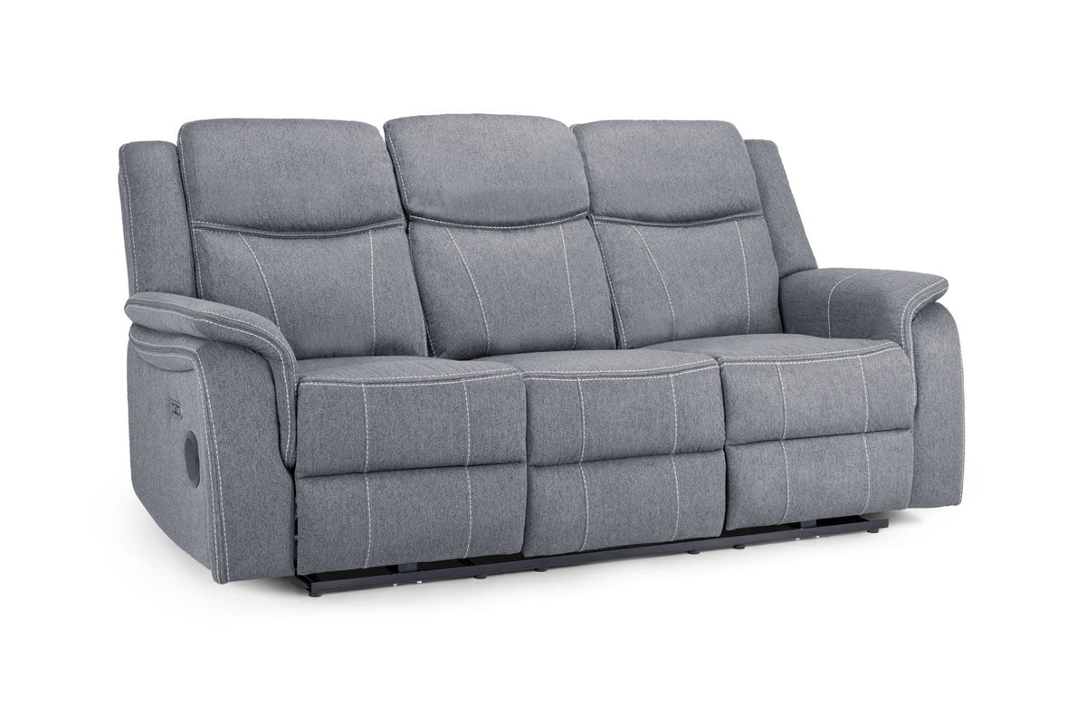 Galaxy Tech Electric Recliner 3-Seater Sofa with USB & Storage, Grey Fabric