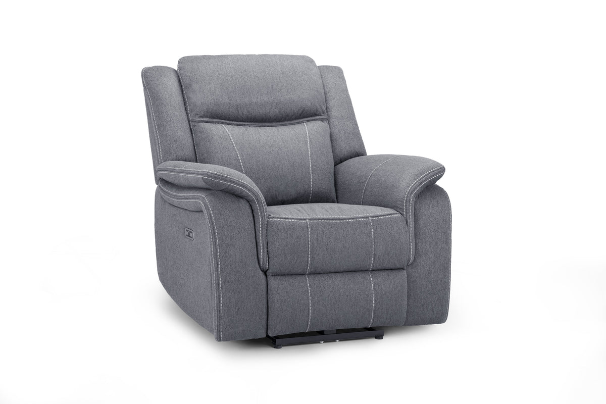 Galaxy Tech Electric Recliner Armchair: Grey Fabric, USB,