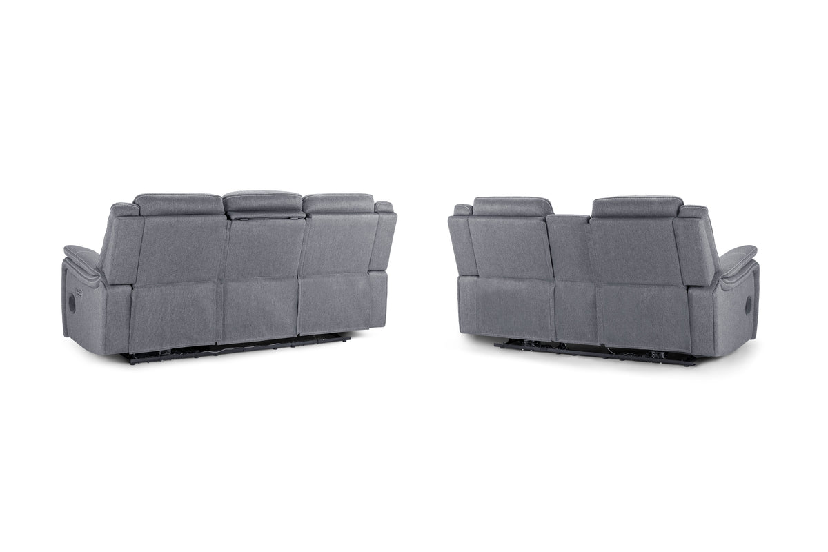 Galaxy Tech Electric Recliner Sofa Set: Grey Fabric 3+2, Smart Home Comfort