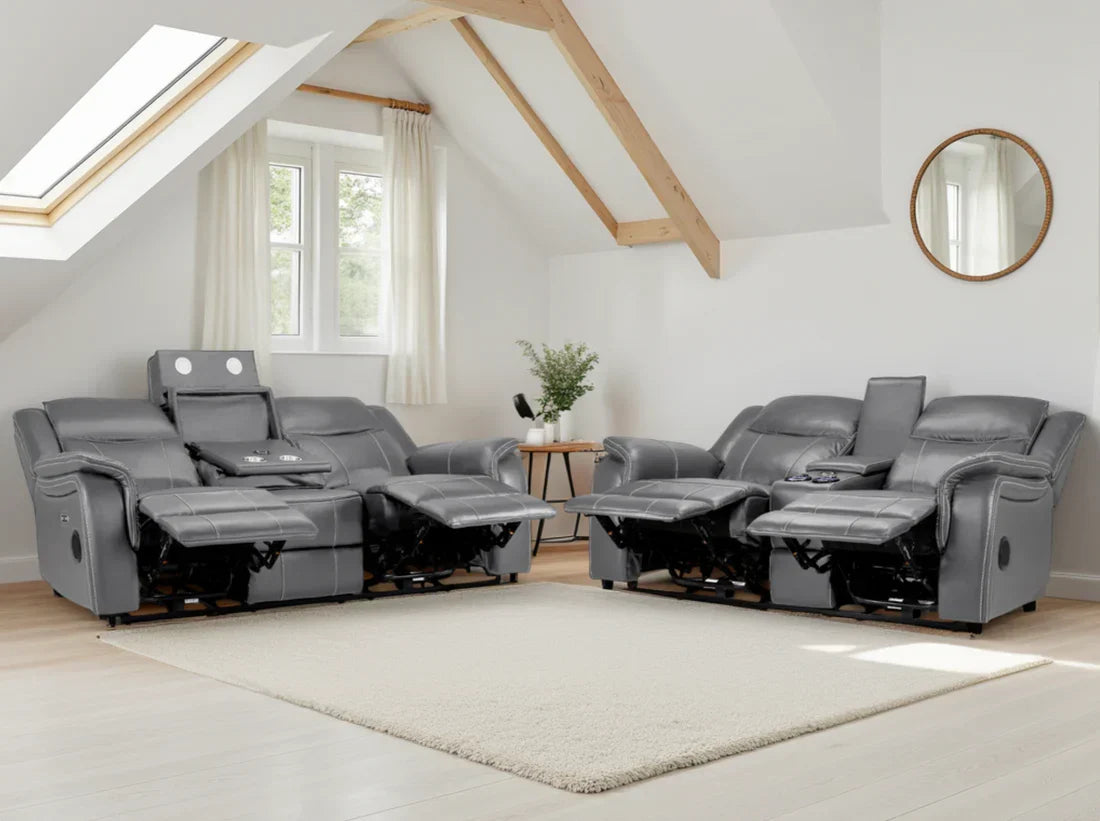 Galaxy Tech Smart Electric Recliner Sofa:  Leatheraire 3+2 Set