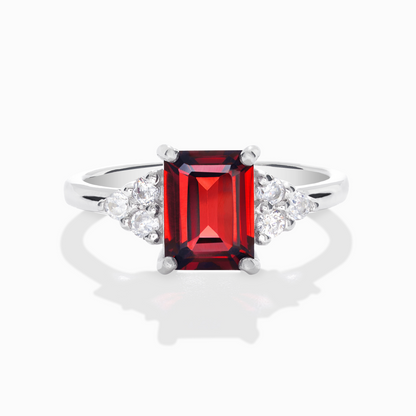 Garnet Emerald Cut Ring in Sterling Silver
