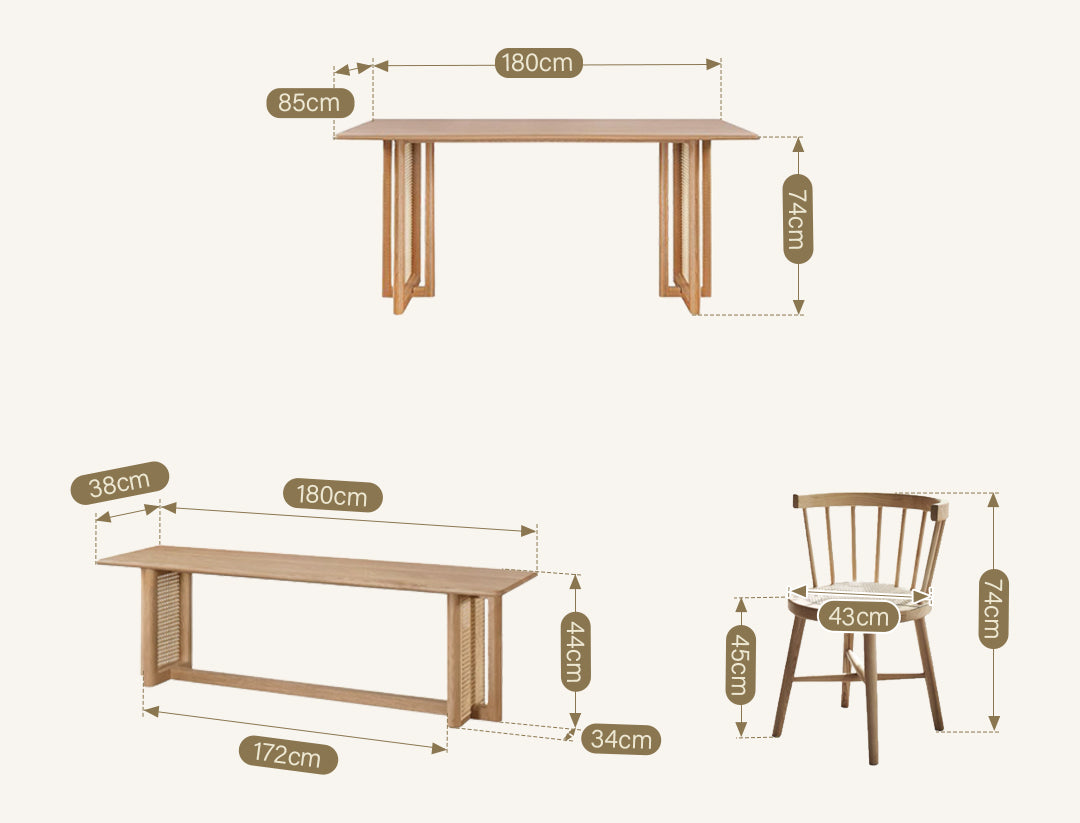 Gavril Rattan Dining Table, Oak, Rectangle