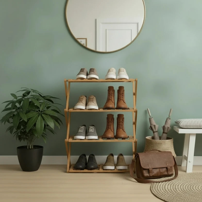 Modern 4-Tier Bamboo Shoe Rack Foldable Eco-Friendly Bamboo Storage